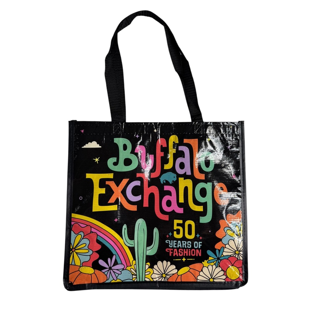 Buffalo Exchange 50 Years of Fashion Black Multi Psychedelic Reusable Tote Bag